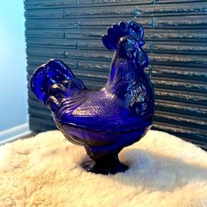 Blue Rooster Glass Bowl/Candy Dish